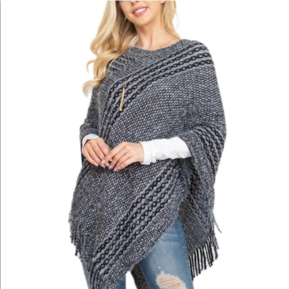 Poncho Sweater With Fringe - Picture 1 of 13